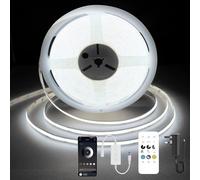 TTWAY COB LED Strip 5M, 6000K Daylight White LED Strips Light, 24V Dimmable LED Tape Light, CRI92+, 8mm Width, with Remote and App and UKCA Power Supply, for Home Decoration, Kitchen.