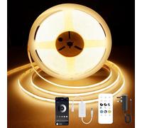 TTWAY COB LED Strip 5M, Warm White LED Strip Lights 2700K, 24V Dimmable LED Tape Light, Bluetooth App, CRI92+,8mm Width, with Remote Control and UKCA Power Supply,for Home Decoration, Kitchen, Mirror.