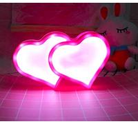 TTY Family Day Night Light, 2 Pack Heart Neon Signs, Led Neon Light Wall Light Battery or USB Powered Light Up for Bar, Valentine's Day, Party, Wedding, Kids Room, Girls Living Room (1 Packs of Love)