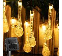TTY LED Water Drop Light,12M 100 LED,Solar Garden Light,Water Proof 8 Modes, Waterproof Teardrop Lights for Fence, Yard, Summer Party, Wedding [Energy Class Warm White)