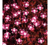 TTY Solar Cherry String Lights,7m 50LED Outdoor Fairy Garden Lights 8 Modes Color Changing Waterproof Flower Solar Lights for Patio, Yard, Tree, Home, Lawn, Wedding, Party (Pink)