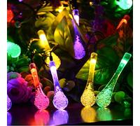 TTY Solar Fairy Lights,6M 30 LED Waterdrop Outdoor Fairy String Lights with 8 Modes, Waterproof Teardrop Lights for Fence, Yard, Summer Party, Wedding [Energy Class Multicolor)