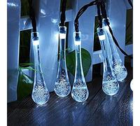 TTY Solar Fairy Lights,6M 30 LED Waterdrop Outdoor Fairy String Lights with 8 Modes, Waterproof Teardrop Lights for Fence, Yard, Summer Party, Wedding [Energy Class White)