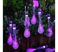 TTY Solar Fairy Lights,6M 30 LED Waterdrop Outdoor Fairy String Lights with 8 Modes, Waterproof Teardrop Lights for Fence, Yard, Summer Party, Wedding [Energy Class A++] (Purple)