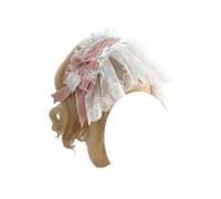 TTYAO REII Cute Lolita Bow Lace Headband Kawaii Maid Cosplay Hairband Sweet Lolita Hair Accessories for Women (White Pink)
