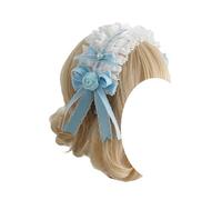 TTYAO REII Cute Lolita Bow Lace Headband Kawaii Maid Cosplay Hairband Sweet Lolita Hair Accessories for Women (White Blue)