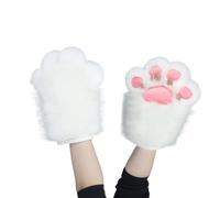 TTYAO REII Cute Wolf Paw Gloves Faux Fur Cat Paw Fingerless Mittens for Fancy Party Cosplay Costume Accessories, White, One size
