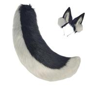 TTYAO REII Faux Fur Wolf Dog Ears and Tail Set Halloween Animal Costume Accessories Plush Fursuit Props for Cosplay Party, Black Grey, One size