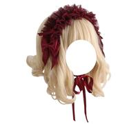 TTYAO REII Japanese Lolita Headband Kawaii Maid Cosplay Hairband Bow Sweet Lolita Hair Accessories for Women Tea Party (Wine Red)