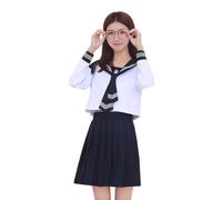 TTYAO REII Japanese Sailor Uniform JK Uniform Kawaii Anime Cosplay Costume School Outfit for Women Graduation Party (White Deep Blue, XL)