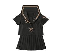 TTYAO REII Japanese Sailor Uniform Set JK Uniform with Pleated Skirt Cute Anime Cosplay School Outfit for Women (Black, 2XL)