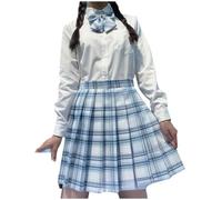 TTYAO REII JK Uniform Japanese School Uniform Long Sleeve Shirt Plaid Pleated Skirt Bowtie Cute Anime Cosplay Outfit (Blue White, 2XL)