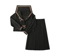 TTYAO REII JK Uniform Japanese School Uniform Sailor Collar Long Sleeve Shirt Pleated Skirt Cute Anime Cosplay Outfit (Black, 2XL)