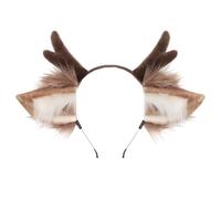 TTYAO REII Reindeer Antlers Headband Animal Ears Headband Fluffy Deer Headdress Cosplay Christmas Costume Party Accessories (Brown)