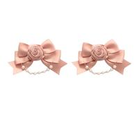 TTYAO REII Ribbon Rose Bow Hairclips 2pcs Valentines Bowknot Barrettes Metal Clips with Pearl Chain Lolita Hair Accessories (Orange Pink)