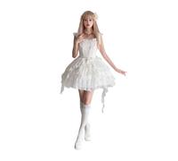 TTYAO REII Sweet Lolita Dress White Tiered Princess Cake Puff Skirt Bridal Style Outfits Kawaii Wedding Guest Dress (White, M)