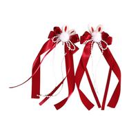 TTYAO REII Women's Bow Tie Hair Clips Girls Chinese Style Bunny Ears Barrette Hair Accessories for New Year Valentine's Day Party (Red Ribbon)