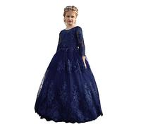 TTYAOVO Girl Flower Embroidery Lace Princess Dress Wedding Party Pageant Gown Size 160(11-12 Years,2043 Navy Blue)