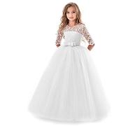 TTYAOVO Girls Pageant Ball Gowns Kids Lace Embroidered Princess Wedding Party Dress Size(140) 8-9 Years 378 White