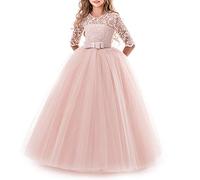 TTYAOVO Girls Pageant Ball Gowns Kids Lace Embroidered Princess Wedding Party Dress Size(170) 13-14 Years 378 Pink