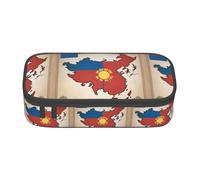 TTYDOKLA Abstract Mongolian Flag Map Print Oxford Cloth Pencil Pouch with Multiple Compartments,Great for Travel Or Office