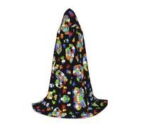 TTYDOKLA Autism Awareness Puzzle Pieces Heart Print Hooded Cloak,Wizard And Renaissance Costume Cape With Hood,For Role Play And Parties