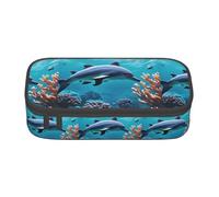 TTYDOKLA Beautiful Underwater World Dolphins Coral Print Oxford Cloth Pencil Pouch with Multiple Compartments,Great for Travel Or Office