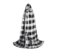 TTYDOKLA Black And White Plaid Print Hooded Cloak,Wizard And Renaissance Costume Cape With Hood,For Role Play And Parties