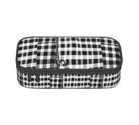 TTYDOKLA Black and White Plaid Print Oxford Cloth Pencil Pouch with Multiple Compartments,Great for Travel Or Office
