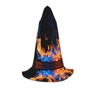 TTYDOKLA Blue Flame Print Hooded Cloak,Wizard And Renaissance Costume Cape With Hood,For Role Play And Parties