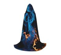 TTYDOKLA Blue Flame Print Hooded Cloak,Wizard And Renaissance Costume Cape With Hood,For Role Play And Parties
