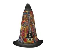 TTYDOKLA Color Acoustic And Guitar Print Hooded Cloak,Wizard And Renaissance Costume Cape With Hood,For Role Play And Parties