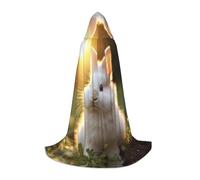TTYDOKLA Cute White Rabbit Print Hooded Cloak,Wizard And Renaissance Costume Cape With Hood,For Role Play And Parties