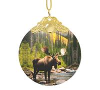 TTYDOKLA Deer Bear Moose Print Round Handmade Jewelry Glass Pendant,Versatile Indoor Pendant,Stylish Christmas Decoration