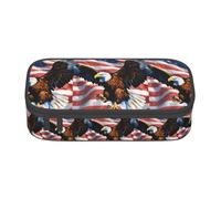 TTYDOKLA Eagle with USA Flag Print Oxford Cloth Pencil Pouch with Multiple Compartments,Great for Travel Or Office