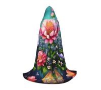 TTYDOKLA Flower Diamond Painting Print Hooded Cloak,Wizard And Renaissance Costume Cape With Hood,For Role Play And Parties