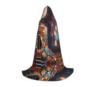 TTYDOKLA Flowers Guitar Print Hooded Cloak,Wizard And Renaissance Costume Cape With Hood,For Role Play And Parties