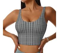 TTYDOKLA Gray Plaid Lines Print High Impact Sports Bras,Workout Tops with Built-in Bra,for Fitness,Running and Yoga
