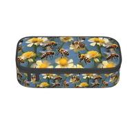 TTYDOKLA Honey Bees Flowers Print Oxford Cloth Pencil Pouch with Multiple Compartments,Great for Travel Or Office