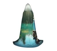 TTYDOKLA Lake Fairy Print Hooded Cloak,Wizard And Renaissance Costume Cape With Hood,For Role Play And Parties
