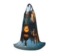 TTYDOKLA Lake Guitar Reflections Print Hooded Cloak,Wizard And Renaissance Costume Cape With Hood,For Role Play And Parties