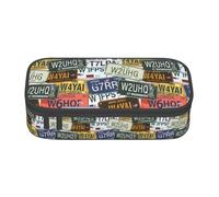 TTYDOKLA License Plate Print Oxford Cloth Pencil Pouch with Multiple Compartments,Great for Travel Or Office