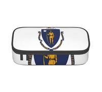 TTYDOKLA Massachusetts State Flag Print Oxford Cloth Pencil Pouch with Multiple Compartments,Great for Travel Or Office