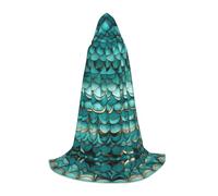 TTYDOKLA Mermaid Teal Fish Scale Print Hooded Cloak,Wizard And Renaissance Costume Cape With Hood,For Role Play And Parties