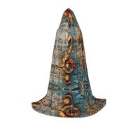 TTYDOKLA Music Notes Print Hooded Cloak,Wizard And Renaissance Costume Cape With Hood,For Role Play And Parties