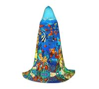 TTYDOKLA Ocean Tropical Fish Coral Undersea World Print Hooded Cloak,Wizard And Renaissance Costume Cape With Hood,For Role Play And Parties
