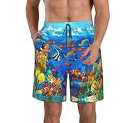 TTYDOKLA Ocean Tropical Fish Coral Undersea World Print Men's Swim Trunks,Comfortable Beach Shorts for Men,for Swimming,Surfing and Everyday Wear