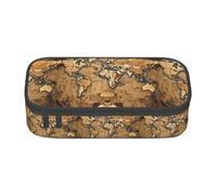 TTYDOKLA Old Stained World Map Print Oxford Cloth Pencil Pouch with Multiple Compartments,Great for Travel Or Office