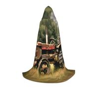 TTYDOKLA Old Tractor Photoes Farm Print Hooded Cloak,Wizard And Renaissance Costume Cape With Hood,For Role Play And Parties