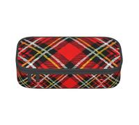 TTYDOKLA Plaid Red and Black Print Oxford Cloth Pencil Pouch with Multiple Compartments,Great for Travel Or Office